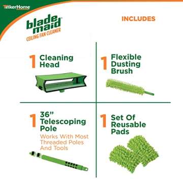 Blade Maid Ceiling Fan Cleaner - Efficient Cleaning Tool with Extendable Pole and Reusable Duster