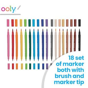 Ooly Color Together Dual Tip Markers - 18 Colors, 12 Bright & 6 Skin Tone, Brush and Fine Tip on Each Marker for Kids, Double Ended Markers for Art Supplies & Stationery Sets - Brush/Fine Tips