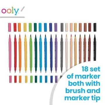 Ooly Color Together Dual Tip Markers - 18 Colors, 12 Bright & 6 Skin Tone, Brush and Fine Tip on Each Marker for Kids, Double Ended Markers for Art Supplies & Stationery Sets - Brush/Fine Tips