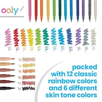 Ooly Color Together Dual Tip Markers - 18 Colors, 12 Bright & 6 Skin Tone, Brush and Fine Tip on Each Marker for Kids, Double Ended Markers for Art Supplies & Stationery Sets - Brush/Fine Tips