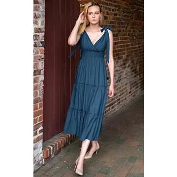 PRETTYGARDEN Women's 2023 Cross Neck Summer Sleeveless Tiered Maxi Dress Beach Tie Strap Smocked Long Dresses Pleated Sundress (Lake Blue,Large)