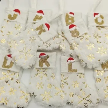 ASEOJOON 6 inches Initial Monogram Christmas Stocking with Embroidered Letters Personalized Small Plush Xmas Hanging Stocking with Sequin Snowflake for Holiday Tree Fireplace Decor (A-Letter, Gold)