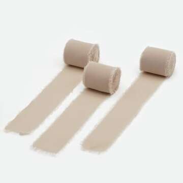 Maclemon Nude Chiffon Silk Ribbon 3 Rolls 2 Inch x 7Yd Ribbons Set for Wedding Invitations Bridal Bo...