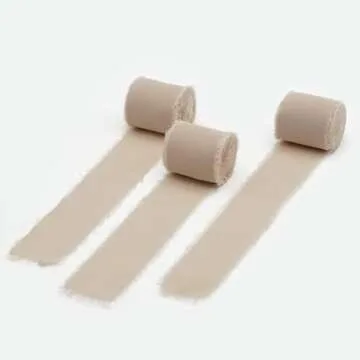 Maclemon Nude Chiffon Silk Ribbon 3 Rolls 2 Inch x 7Yd Ribbons Set for Wedding Invitations Bridal Bo...