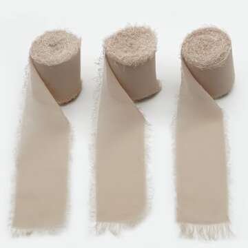 Maclemon Nude Chiffon Silk Ribbon 3 Rolls 2 Inch x 7Yd Ribbons Set for Wedding Invitations Bridal Bouquets Gifts Wrapping DIY Crafts