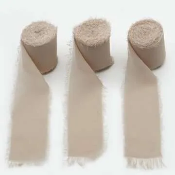 Maclemon Nude Chiffon Silk Ribbon 3 Rolls 2 Inch x 7Yd Ribbons Set for Wedding Invitations Bridal Bouquets Gifts Wrapping DIY Crafts