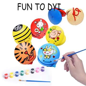 12 Pcs Musical Castanets Instrument, Clap Board Music Educational，Classroom DIY Wooden Percussion Instrument Finger Castanets(Multicolor)