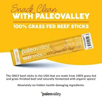Paleovalley 100% Grass Fed Teriyaki Beef Sticks - Delicious Gluten Free Beef Snack - High Protein Keto Friendly