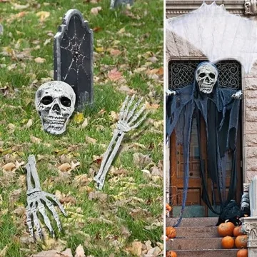 Scary Halloween Skeleton Arms & Skull Set for Yards