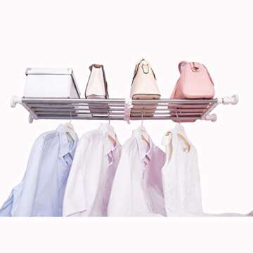 Hershii Expandable Shelf Rod Closet System Heavy Duty Clothes Hanger Adjustable DIY Storage Organizer Shoe Rack