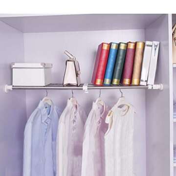 Hershii Expandable Shelf Rod Closet System Heavy Duty Clothes Hanger Adjustable DIY Storage Organizer Shoe Rack