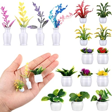16 Miniature Bonsai Plants for Dollhouse Decoration