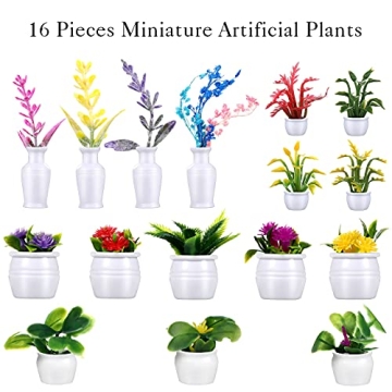 16 Miniature Bonsai Plants for Dollhouse Decoration