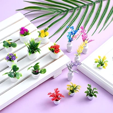 16 Miniature Bonsai Plants for Dollhouse Decoration