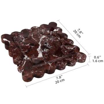 HESHIBI Square Marble Decorative Tray with Scalloped Edge,Luxury Natural Stone Bathroom Vanity Tray,...