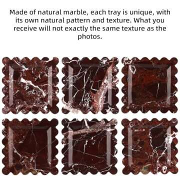 HESHIBI Square Marble Decorative Tray with Scalloped Edge,Luxury Natural Stone Bathroom Vanity Tray, Dresser Top Perfume Coffee Home Kitchen Sink Tray, Key Trinket Ring Tray (Rosso Lepanto, 8 * 8)