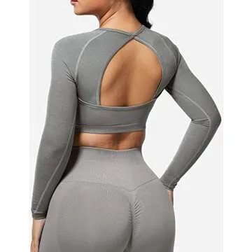 Stylish YEOREO Women Long Sleeve Crop Top for Workouts