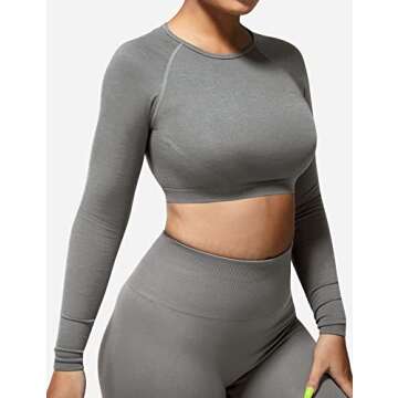 Stylish YEOREO Women Long Sleeve Crop Top for Workouts