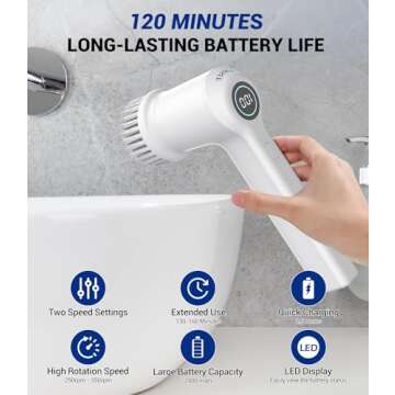 AIRSEE Cordless Electric Spin Scrubber - Handheld Power Shower Cleaner with 6 Brush Heads
