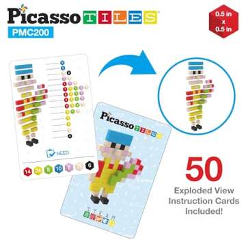 Picasso Cubes 0.5” Pixel Magnetic Puzzle Cube 200 Piece Mix & Match Sensory Toys STEAM Education Learning Building Block Magnets Children Construction Toy Set Stacking Magnet Creative Kit PMC200