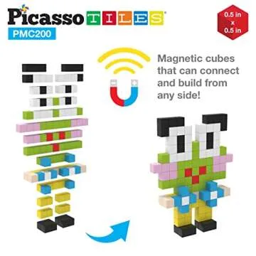 Picasso Cubes 0.5” Pixel Magnetic Puzzle Cube 200 Piece Mix & Match Sensory Toys STEAM Education Learning Building Block Magnets Children Construction Toy Set Stacking Magnet Creative Kit PMC200