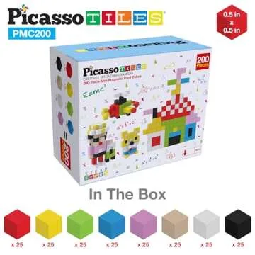 Picasso Cubes 0.5” Pixel Magnetic Puzzle Cube 200 Piece Mix & Match Sensory Toys STEAM Education Learning Building Block Magnets Children Construction Toy Set Stacking Magnet Creative Kit PMC200