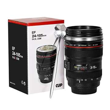 DEEXITO Camera Lens Coffee Mugs - Novelty Travel Mugs with Spoon, Perfect Gifts for Photography Love...
