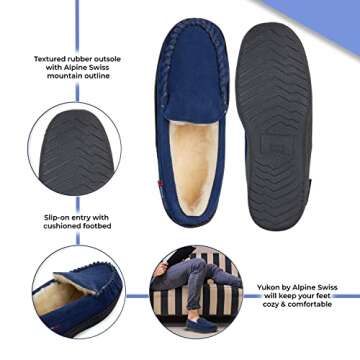 Alpine Swiss Yukon Mens Suede Shearling Slip On Moccasin Slippers Navy 15 M US