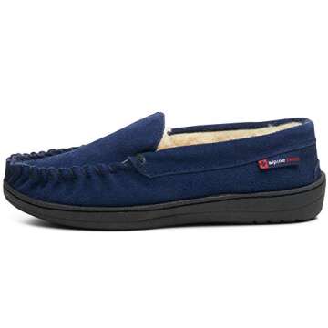 Alpine Swiss Yukon Mens Suede Shearling Slip On Moccasin Slippers Navy 15 M US