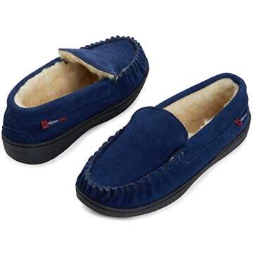 Alpine Swiss Yukon Mens Suede Shearling Slip On Moccasin Slippers Navy 15 M US