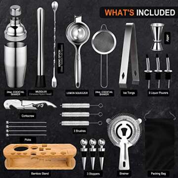 24-Piece Cocktail Shaker Bartender Kit with Stand, 24 oz Martini Shaker, Mixing Spoon, Muddler, Meas...