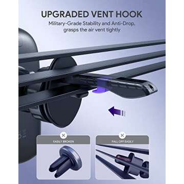 HHJ Phone Mount for Car [Super Stable & Easy] Upgraded Air Vent Clip Car Phone Holder Mount Fit for All Cell Phone with Thick Case Handsfree Car Mount for iPhone Automobile Cradles Universal