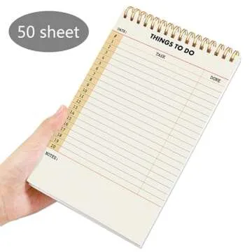 iCsapr Undated To-Do List Notepad（5.5"×8.5"）Spiral Bound Daily Planner with Checklist, Notes - 50 Sheets - Ideal for Work, Home, School - beige, PP Cover & Backboard
