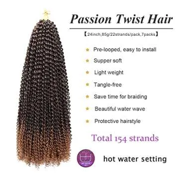 Dorsanee Ombre Brown Passion Twist Hair 24 Inch 7 Packs Water Wave Crochet Hair Long Bohemian Curly Braiding Hair for Butterfly Locs, Faux Locs, Boho Style Spring Twist Crochet Braids (T30#)