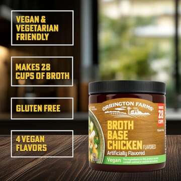 Orrington Farms Vegan Chicken Flavored Broth Base, Bring Flavor to Your Favorite Soups & Stews, Glut...