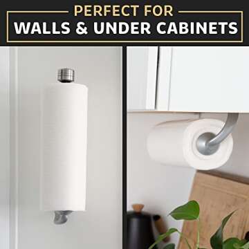 One Handed Tear Wall Mounted & Under Counter Paper Towel Holder Dispenser - Stainless Steel Wall Mount Paper Towel Holder - Easy to Install Horizontally or Vertically - Hardware Included – 11 Inches