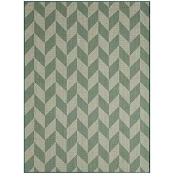 Nicole Miller New York Patio Country Calla Contemporary Herringbone Indoor/Outdoor Area Rug, Beige/Green, 6'6"x9'2"