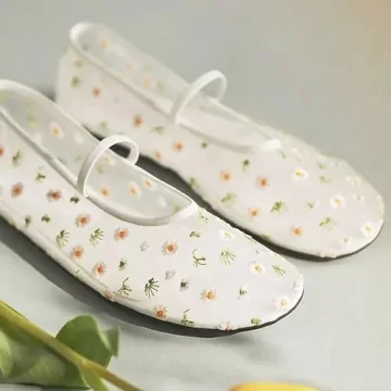 VorisVina Stylish Nude Embroidered Ballet Flats for Women