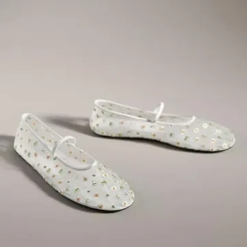 VorisVina Stylish Nude Embroidered Ballet Flats for Women