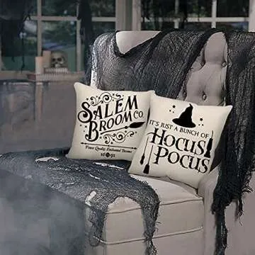 4TH Emotion Halloween Decor Pillow Covers 18x18 Set of 4 Halloween Decorations Hocus Pocus Farmhouse Saying Outdoor Fall Pillows Decorative Throw Cushion Case for Home Couch TH023-18