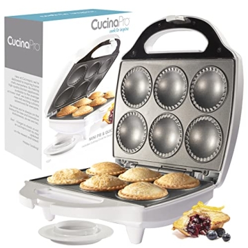 Mini Pie & Quiche Maker- Nonstick Baker Cooks 6 Small Quiches or Pies in Minutes- Dough Cutting Circ...