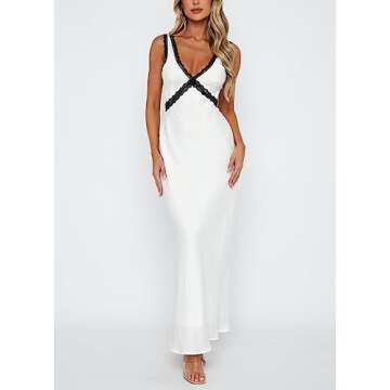 Women Open Back Satin Slip Dress Long Bodycon Y2K Floral Print Spaghetti Strap V Neck Midi Dress Summer Cocktail Maxi Dresses