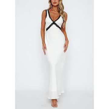 Women Open Back Satin Slip Dress Long Bodycon Y2K Floral Print Spaghetti Strap V Neck Midi Dress Summer Cocktail Maxi Dresses