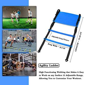 Speed Agility Training Set, Includes 1 Agility Ladder, 4 Steel Stakes, 1 Sports Headband,1 Jump Rope...