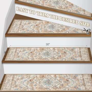 Pauwer Carpet Stair Treads for Wooden Steps Indoor 15 Pack 8" X 30" Peel and Stick Stair Treads Non ...