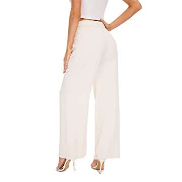 FUNYYZO Women's Wide Leg Pants High Elastic Waisted in The Back Business Work Trousers Long Straight Suit Pants Beige