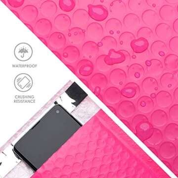 OfficeKit Pink Poly Bubble Mailers #0 6X10 Inches Self Seal Padded Envelopes Waterproof Cushioned Envelope Bags 50 Pack