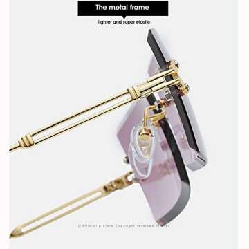 ADE WU Rimless Rectangle Sunglasses for Women Men,Trendy 90s Fashion Brown Gradient Tinted Lens Glasses