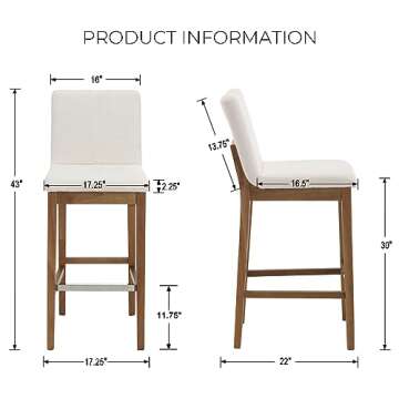 LZAREAL Bar Stools Set of 2, 30'' Modern Upholstered Barstools with Natural Wood Leg, Stool Chair fo...