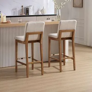 LZAREAL Bar Stools Set of 2, 30'' Modern Upholstered Barstools with Natural Wood Leg, Stool Chair for Kitchen Island, Home Bar, High Table, Pub, Linen Beige